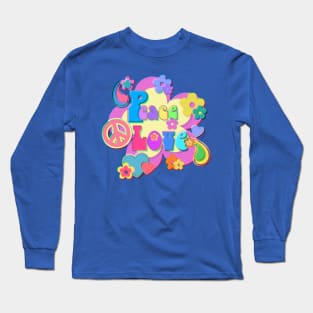 Glitch Peace and Love Flower Vintage Design Long Sleeve T-Shirt